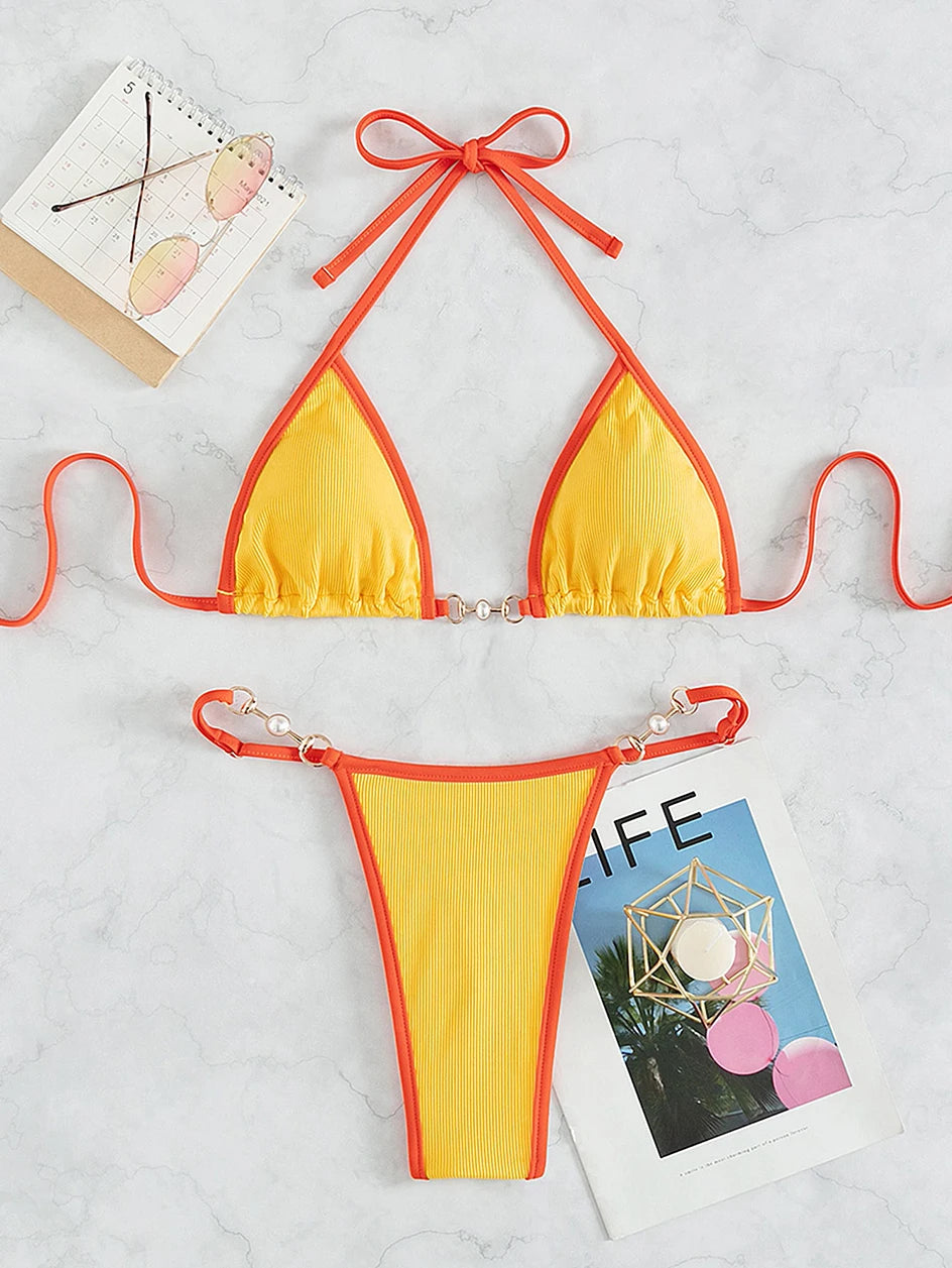 Sexy Micro Bikini Swimsuit 2023 Woman Chain Swimwear Thong Bikinis Sets Brazilian Women Bathing Suit Beach Wear Bather Biquini
