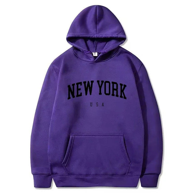Women New York U.S.A City Hoodies Fashion Letter Printed Graphic Sweatshirts Loose CasuaMen l Harajuku Hooded Pullover Sportwear