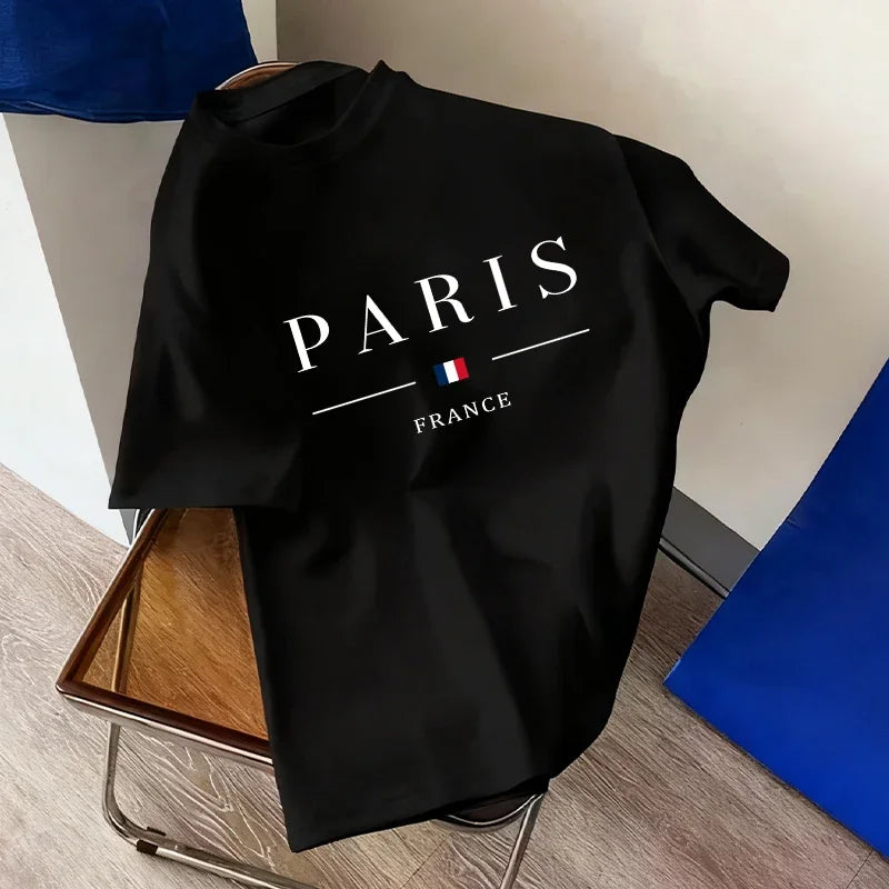 Paris Fashion Mens Tshirt 100% Cotton Crew Neck Short Sleeve Casual Tee Spring Summer Daily Wear 7 Styles Cool Top Oversize