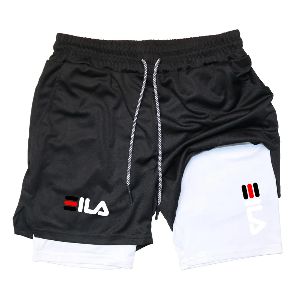 2025Men Running Shorts 2 In 1 Double-deck Sport Shorts Sportswear Gym Fitness Short Pants Training Jogging Bottom Men's Clothing