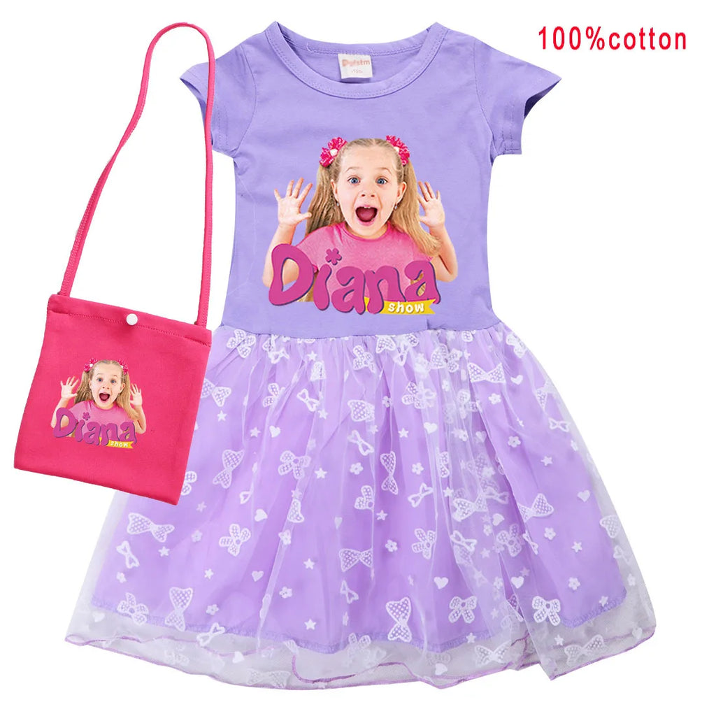 Diana and Roma Dress for Girls Princess Princess Costumes Children Birthday Halloween Party Vestidos Kids Short Sleeve Dresses
