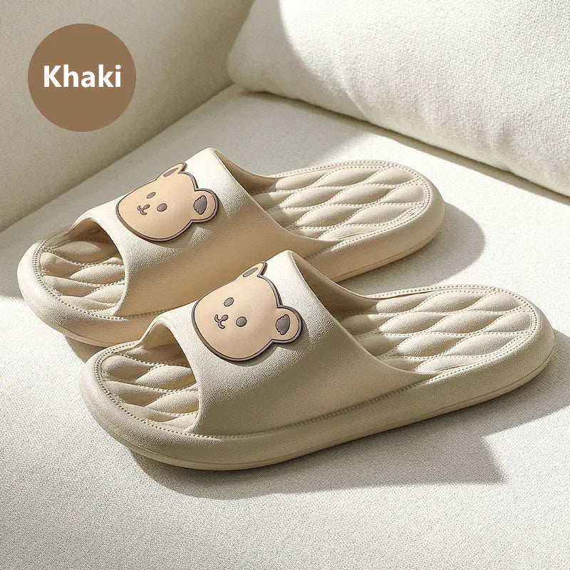 Summer Men Slippers Indoor Women Bathroom Soft Sole Non-slip Slides Home Cartoon Bear Flip Flops Beach Sandals Ladies Shoes