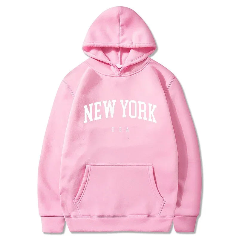 Women New York U.S.A City Hoodies Fashion Letter Printed Graphic Sweatshirts Loose CasuaMen l Harajuku Hooded Pullover Sportwear