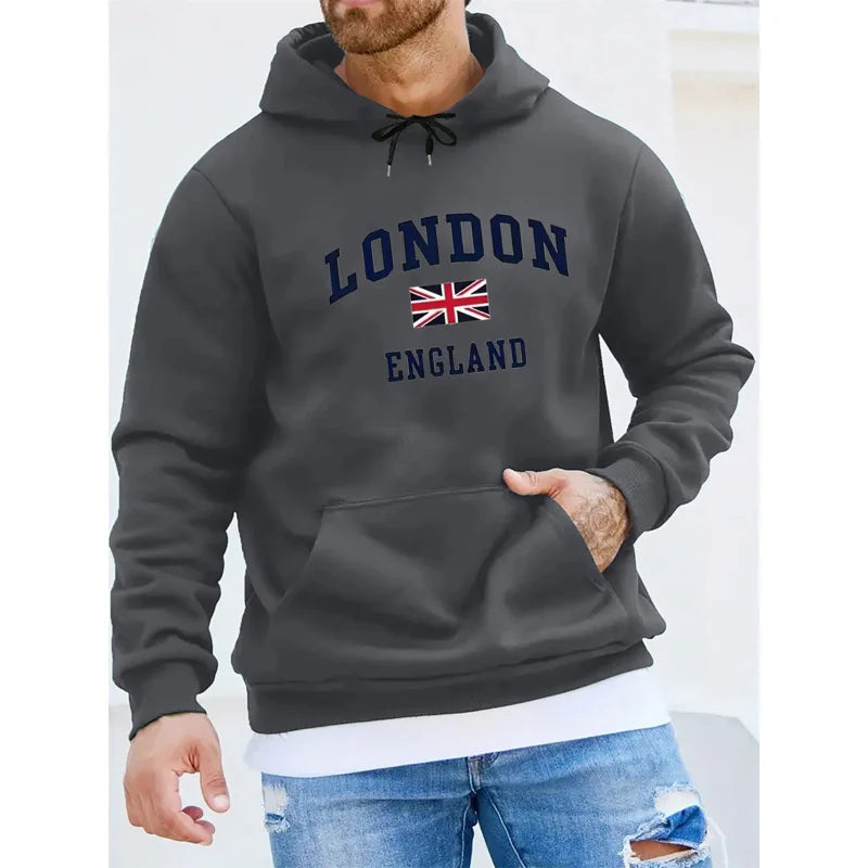 Men's autumn and winter casual and fashionable loose hooded sweatshirt, printed long-sleeved warm pullover