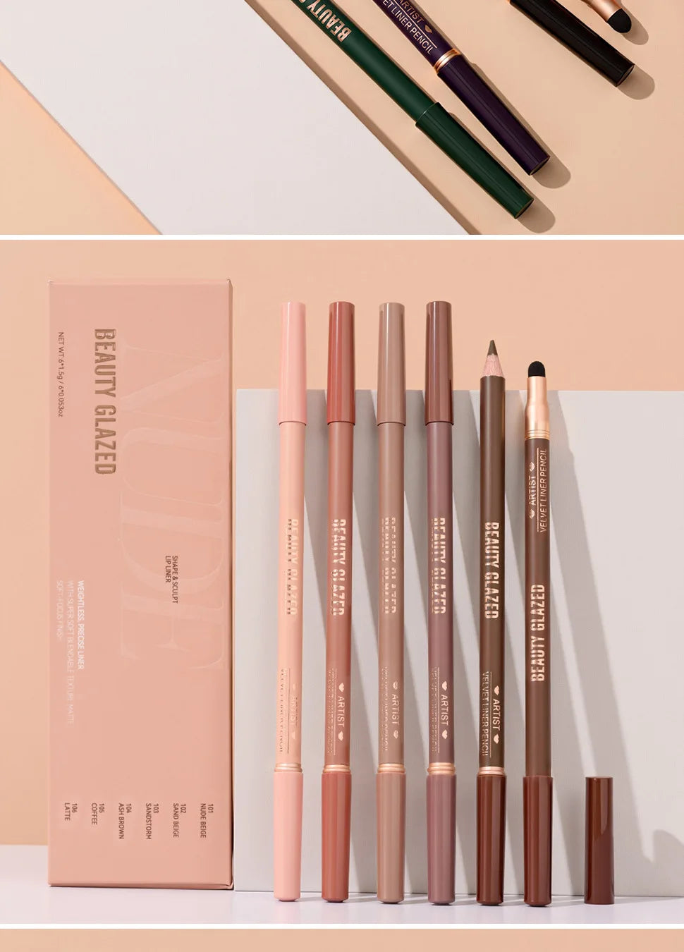 6pcs Matte Dual-Ended Lip Liner Pencils Set Long-Lasting Non-Drying Perfect for Lining Filling Lips Versatile for All Skin Typ