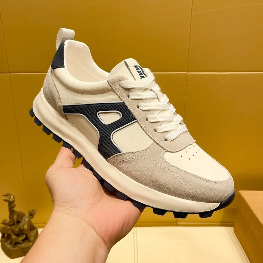 Sneakers Casual Men Designer Retro Running Shoes Fashion Genuine Leather Fabric Breathable Height Increased Platform Sport Shoes