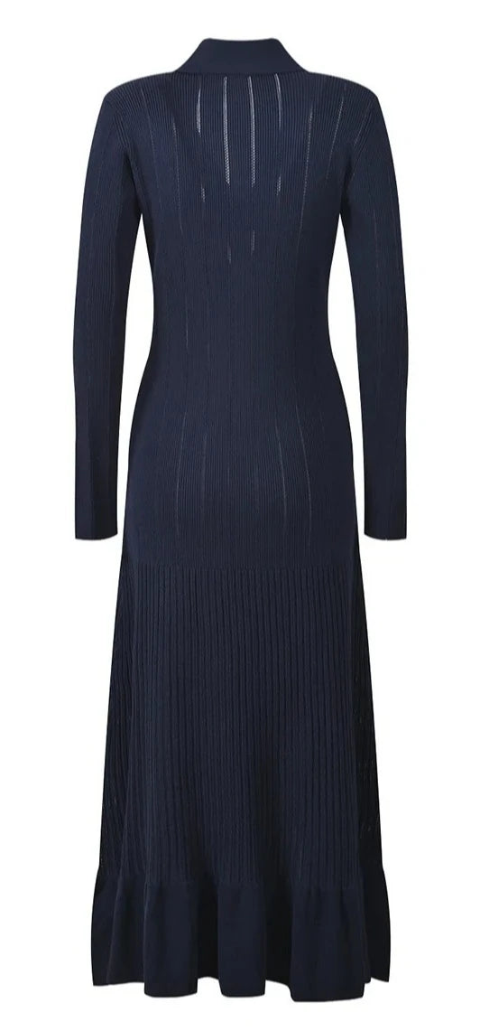 Women's double-breasted dress V-neck ruffle long sleeve slim fit evening dress grand holiday party ladies robe