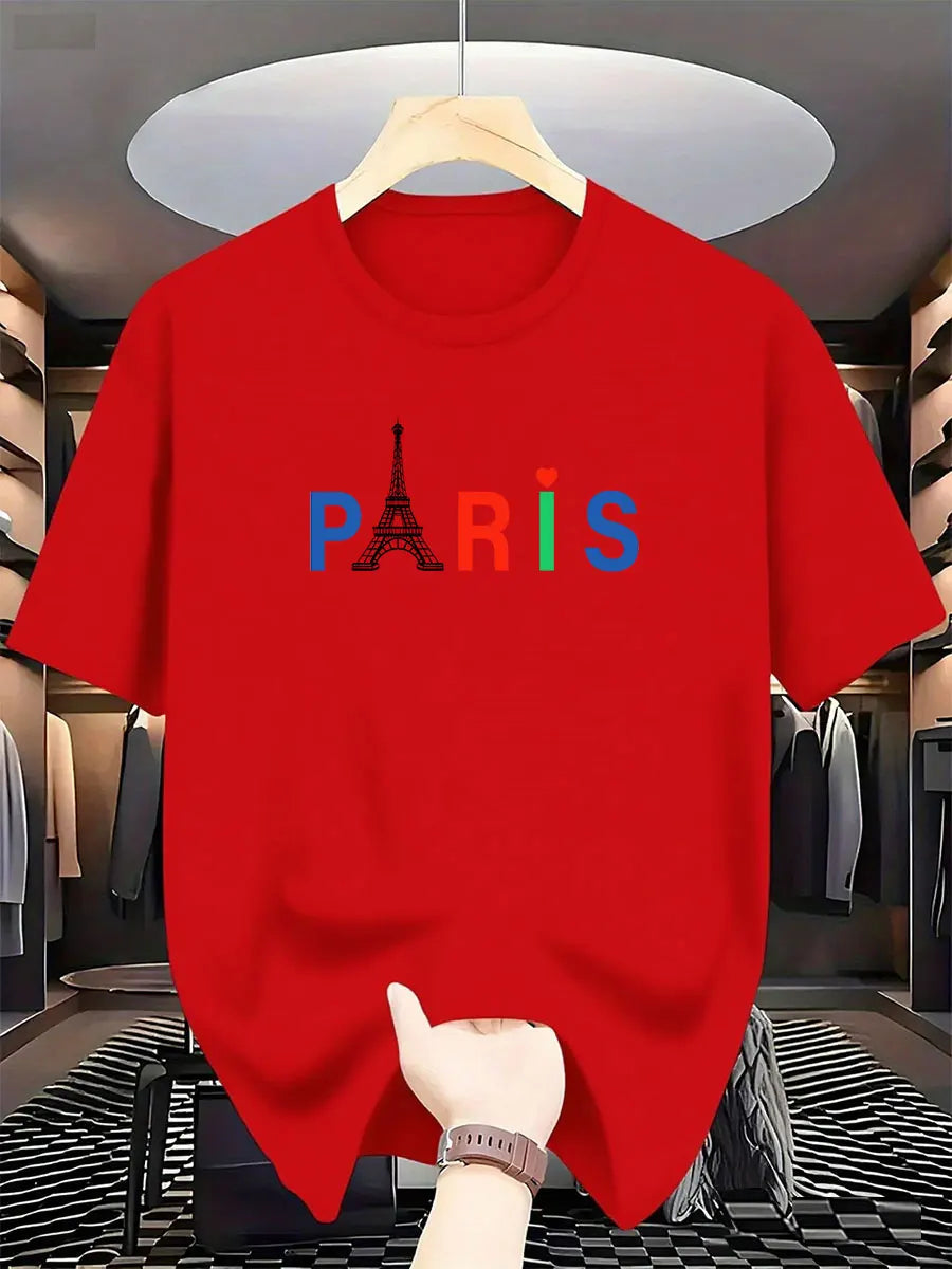 2026 New Men's Fashion International Brand Paris Printed T-Shirt 100% Cotton Round Neck Casual and Luxurious Urban Trend Y2K