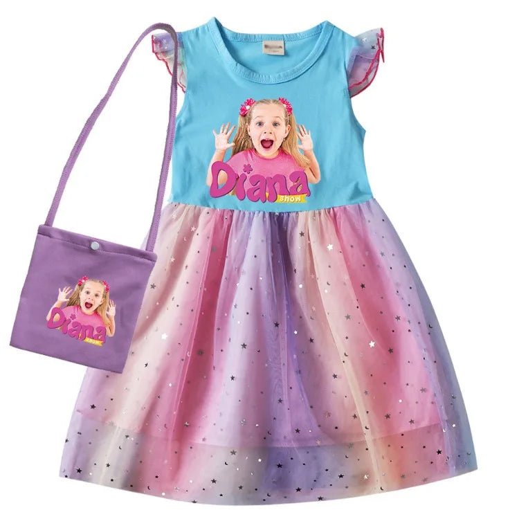 Diana and Roma Dress for Girls Princess Princess Costumes Children Birthday Halloween Party Vestidos Kids Short Sleeve Dresses