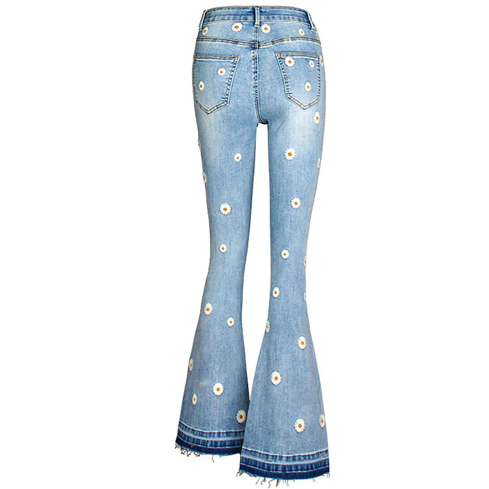 Ladies Daisy Embroidered Denim Pants Women's New Chic Long Fashion Personality Classic Versatile Flared Jean Trousers for Women