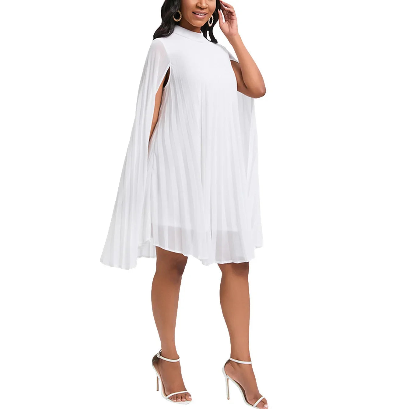 Chiffon Dress for Women Elegant 2024 New Round Neck Batwing Sleeve Loose Knee Length Luxury African Birthday Party Dinner Dress