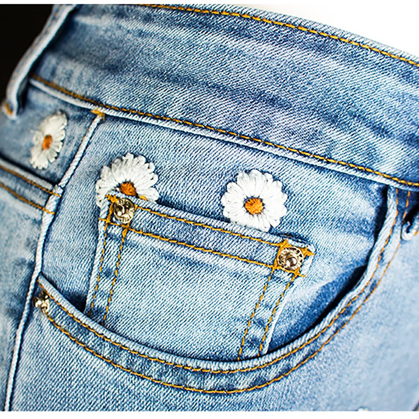 Ladies Daisy Embroidered Denim Pants Women's New Chic Long Fashion Personality Classic Versatile Flared Jean Trousers for Women