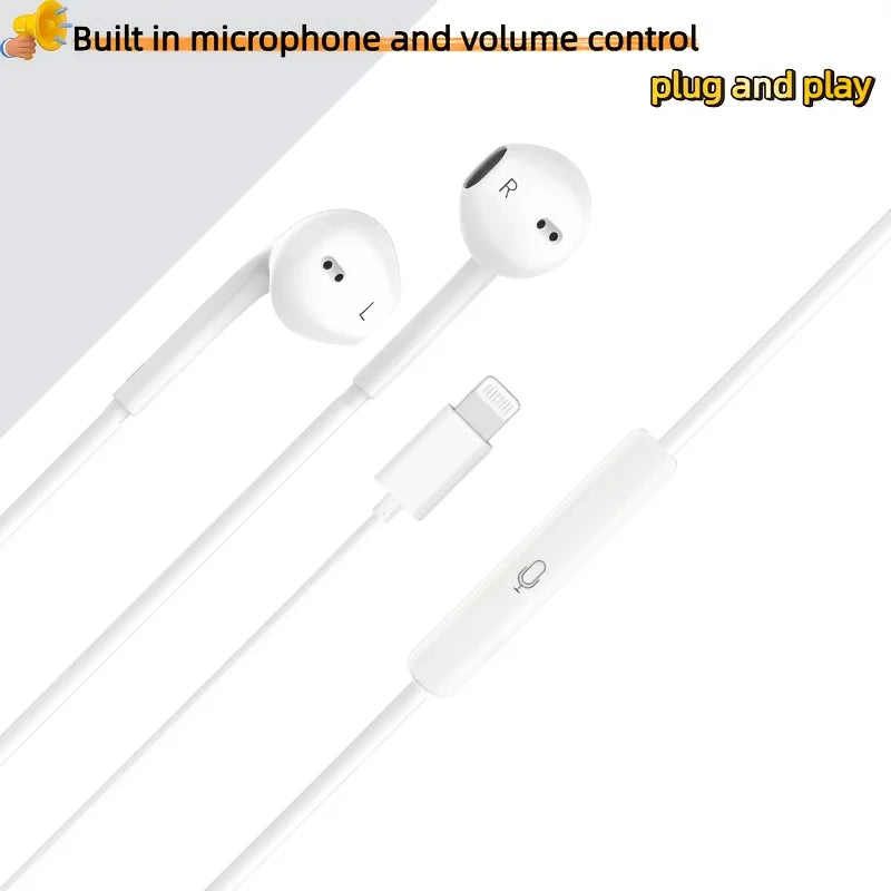 Wired headphones with built-in microphone and volume control, compatible with iPhone 14/13/12/11 Pro Max/Xs/Xr/X/7/8 Plus, white
