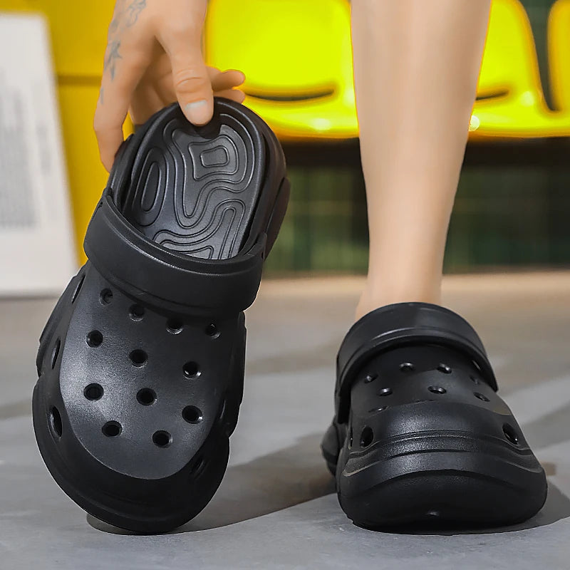 Men's Casual Sandals 2026 Summer Thick-Soled Non-Slip Breathable Closed Toe Beach Slippers Lightweight Comfort Shoes