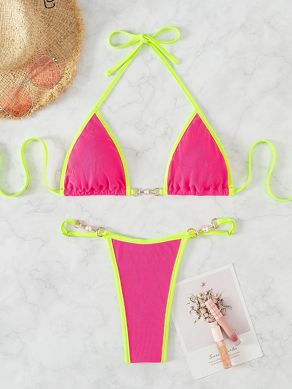 Sexy Micro Bikini Swimsuit 2023 Woman Chain Swimwear Thong Bikinis Sets Brazilian Women Bathing Suit Beach Wear Bather Biquini