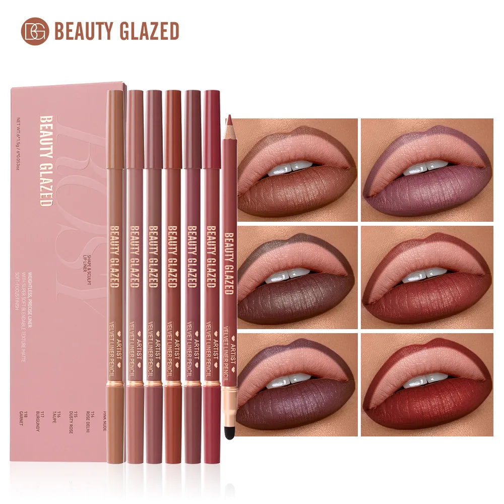 6pcs Matte Dual-Ended Lip Liner Pencils Set Long-Lasting Non-Drying Perfect for Lining Filling Lips Versatile for All Skin Typ