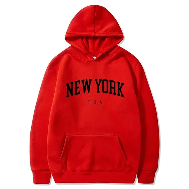 Women New York U.S.A City Hoodies Fashion Letter Printed Graphic Sweatshirts Loose CasuaMen l Harajuku Hooded Pullover Sportwear