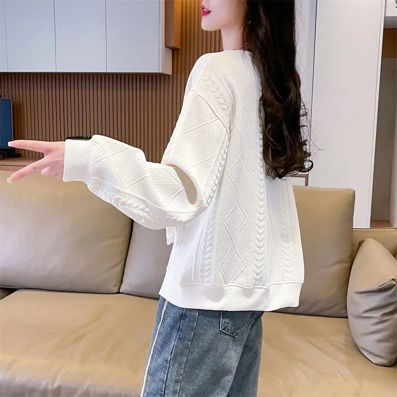 Fashionable Round Neck Sweatshirt for Women 2025 New Spring and Autumn Loose and Versatile Thin Pullover Short Versatile Top
