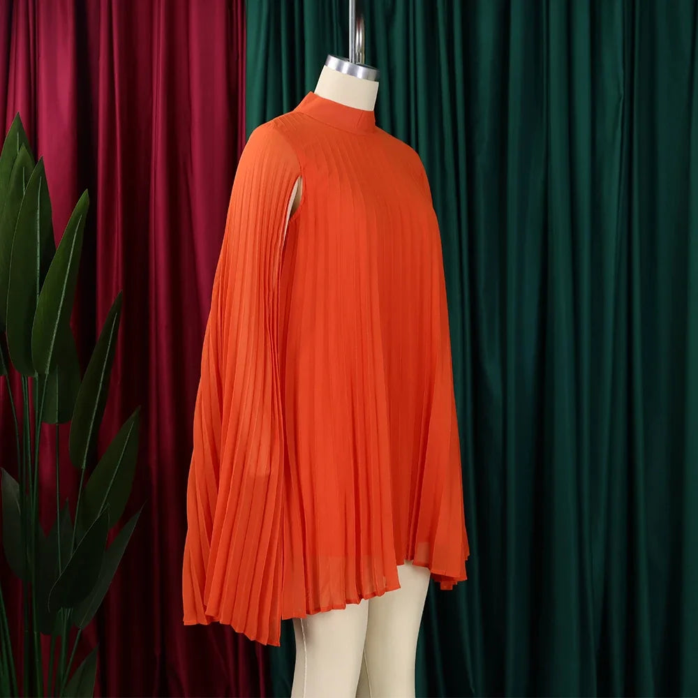 Chiffon Dress for Women Elegant 2024 New Round Neck Batwing Sleeve Loose Knee Length Luxury African Birthday Party Dinner Dress