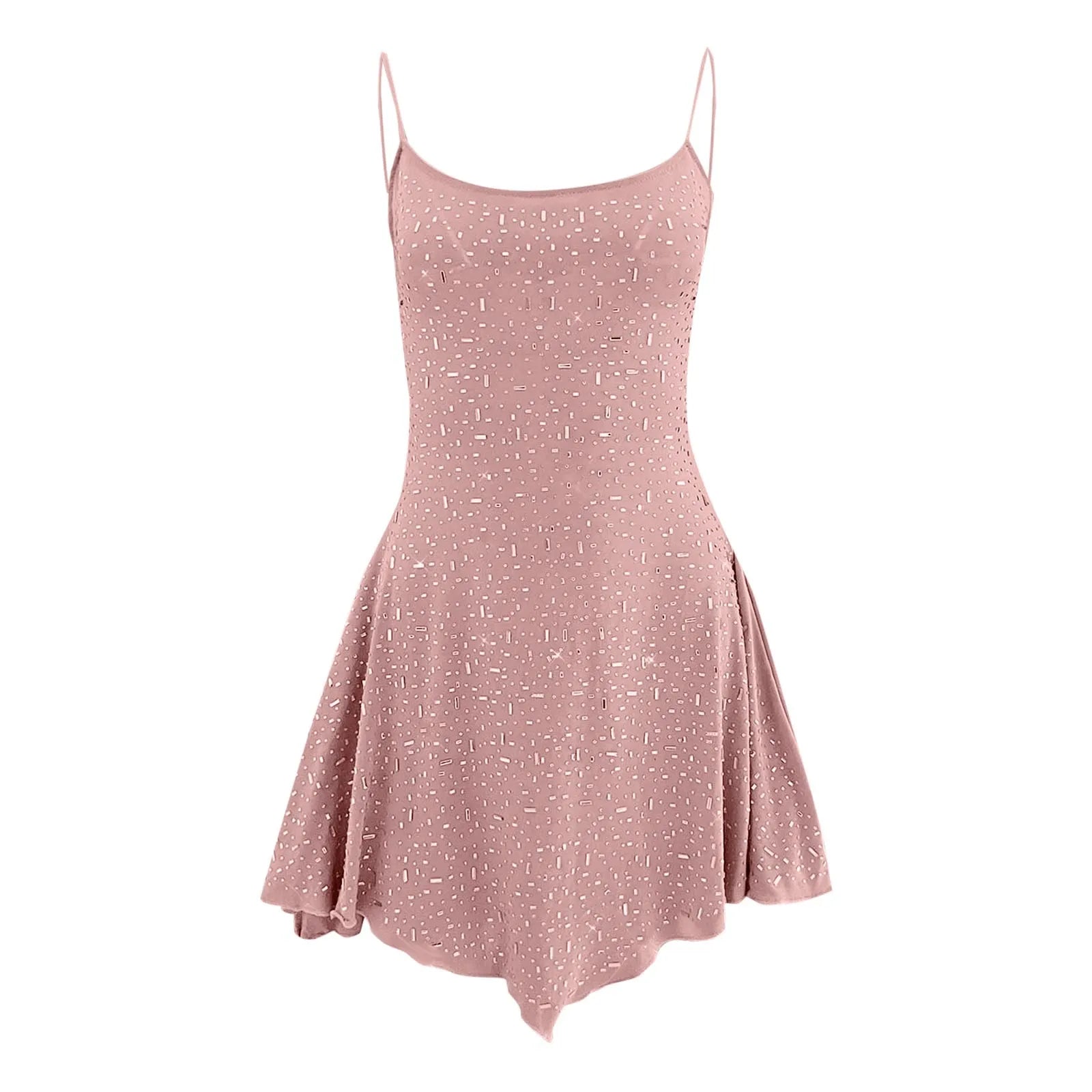 Prom Dresses Crew Neck Women's Party Dress With Diamond Semi See Through Suspender Sleeveless Dresses for Women Hot Sale