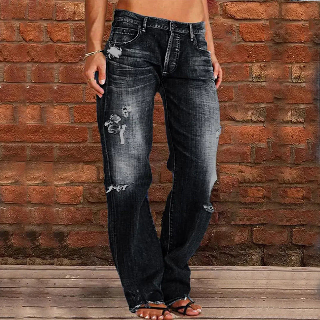 Straight Leg Jeans For Women High Waist Cargo Pants Ripped Hem Low Waisted Jeans High Waisted Stretch Jeans Pantalones De Mujer