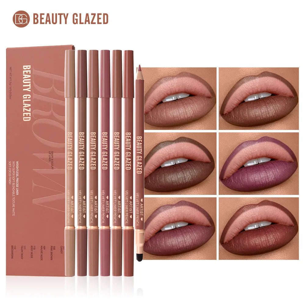 6pcs Matte Dual-Ended Lip Liner Pencils Set Long-Lasting Non-Drying Perfect for Lining Filling Lips Versatile for All Skin Typ