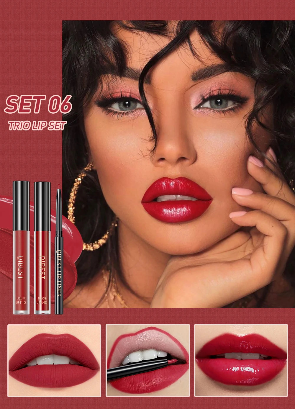 3pcs Lip Makeup Sets Lip Gloss Glaze Tint Long-lasting Matte Liquid Lipstick Waterproof Sweatproof Lip Liner Pencil Contour Kits