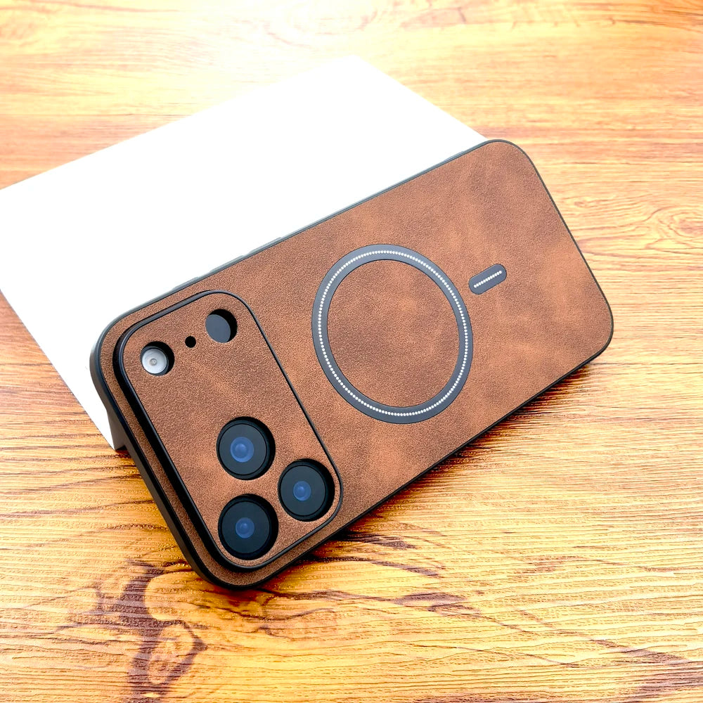 Luxury Faux Leather Retra Magnetic Case For 17 Air 16E 15 14 13 12 11 Pro Max Plus Shockproof for Magsafe Wilreless Charge Cover