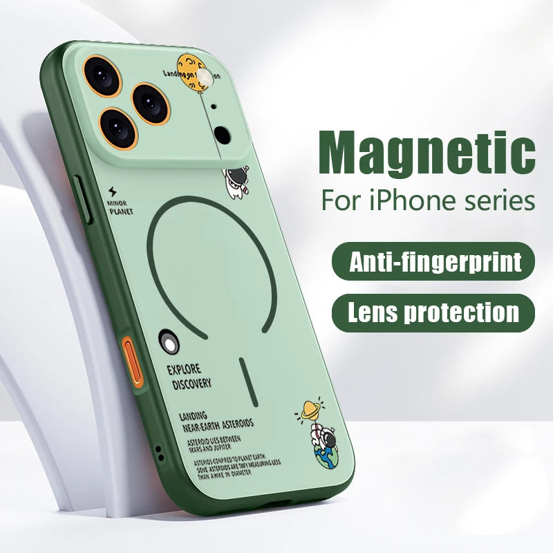 Hanging Astronaut Pattern Case For iPhone 17 Pro Max Magnetic For Magsafe Skin Feeling Cover For iPhone 16 Pro Max 15 14 13