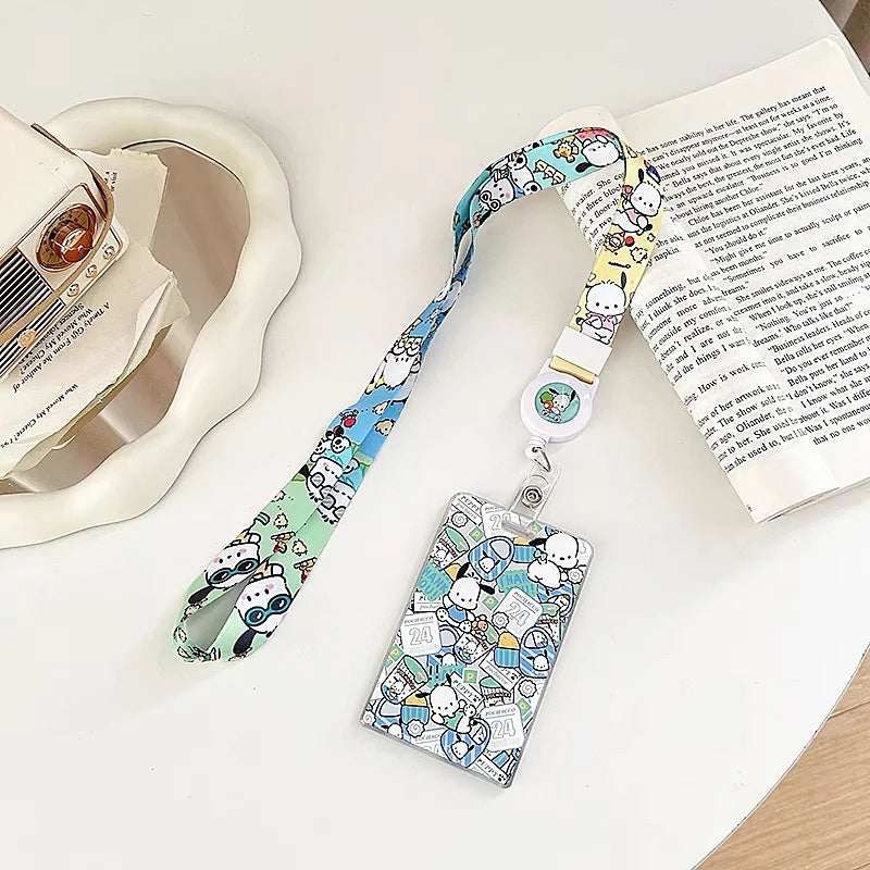 Sanrios ID Card Holder Lanyard Porta Credencial Pochacco Kuromi credit Card Case Cover with Neck Strap for Work Kawaii Accessory