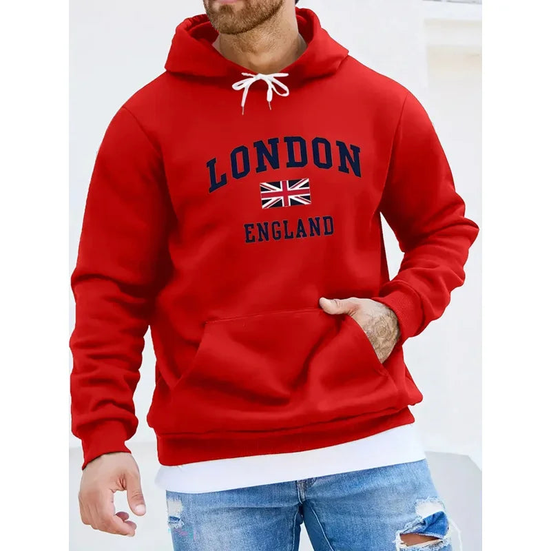 Men's autumn and winter casual and fashionable loose hooded sweatshirt, printed long-sleeved warm pullover