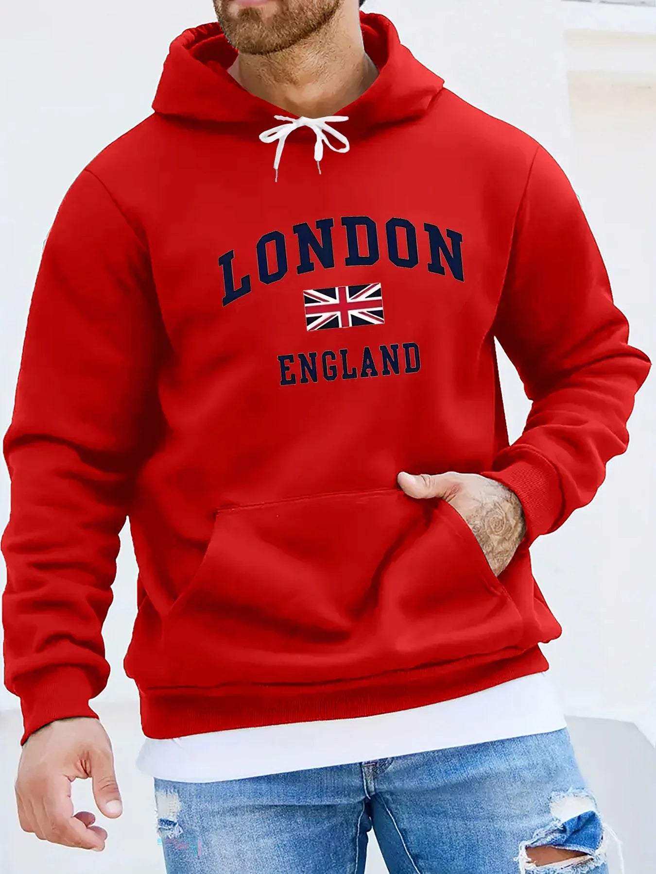 Men's autumn and winter casual and fashionable loose hooded sweatshirt, printed long-sleeved warm pullover