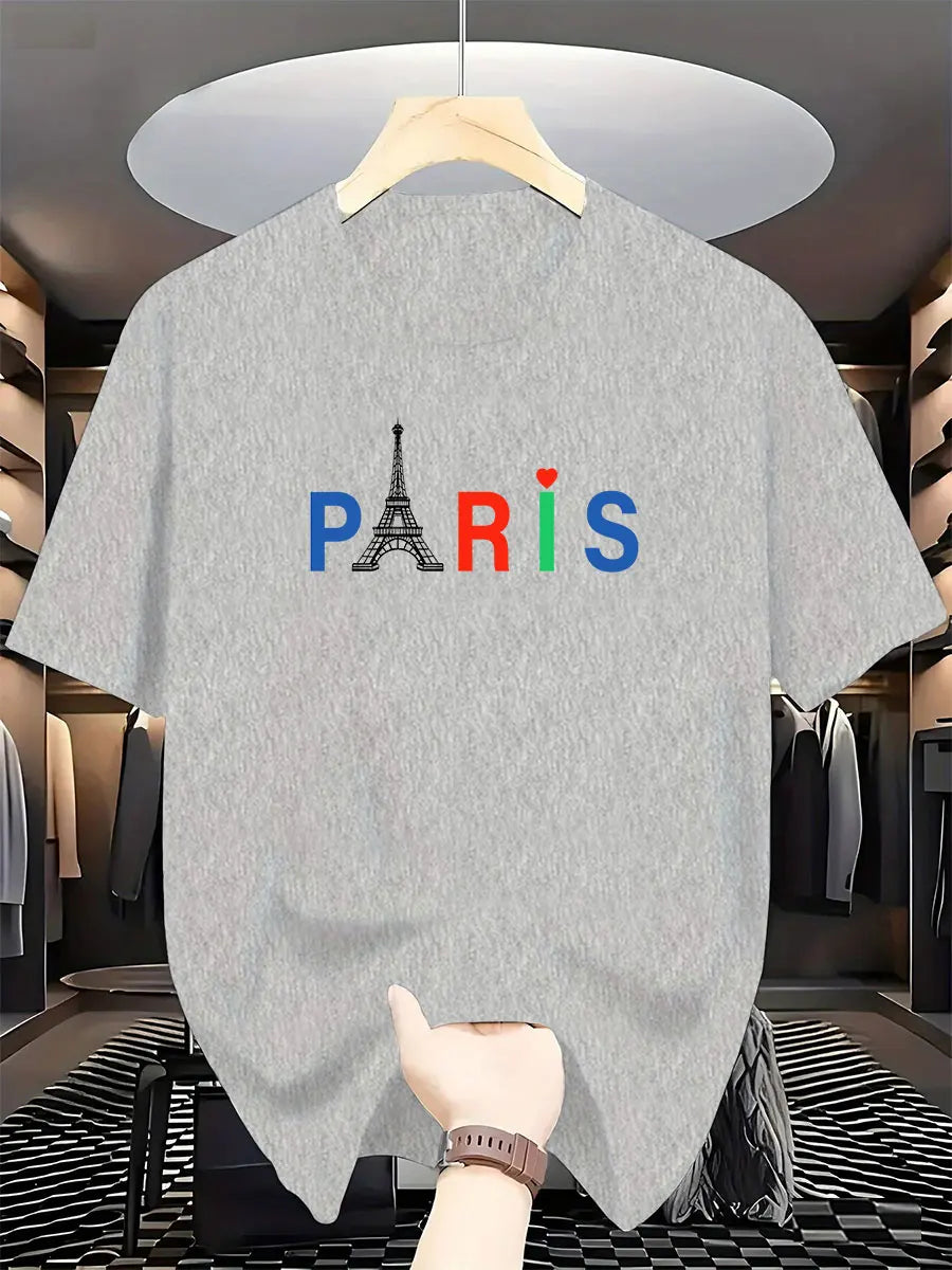 2026 New Men's Fashion International Brand Paris Printed T-Shirt 100% Cotton Round Neck Casual and Luxurious Urban Trend Y2K