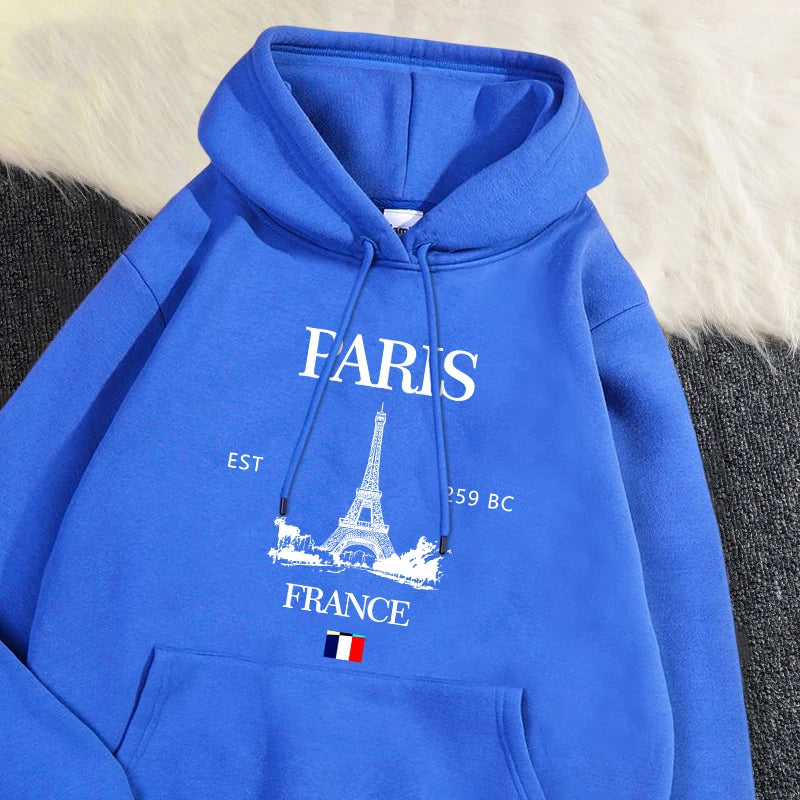 Fashion Womens Hoodies Paris France Eiffel Tower Printing Sweatshirt Pocket Soft Warm Breathable Pullover Autumn Winter Tops