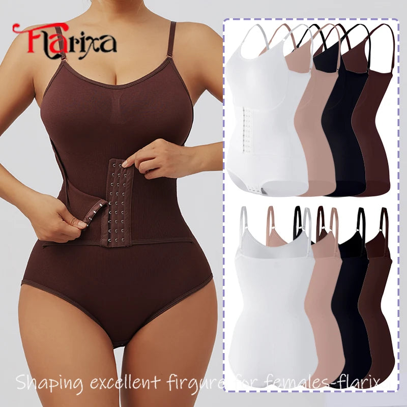 Flarixa Women Suspender Shapewear Bodysuit With Hooks Seamless Waist Trainer Body Shaper Briefs Butt Lifter Tummy Slimming Faja