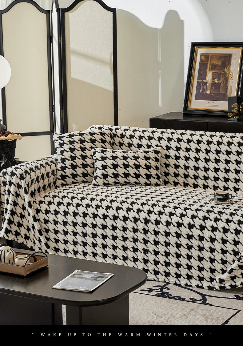 Houndstooth Soft Plush Throws Blankets for Sofa Bohemian Style Jacquard Sofa Cushion Cover Oversized Furniture Protector Blanket