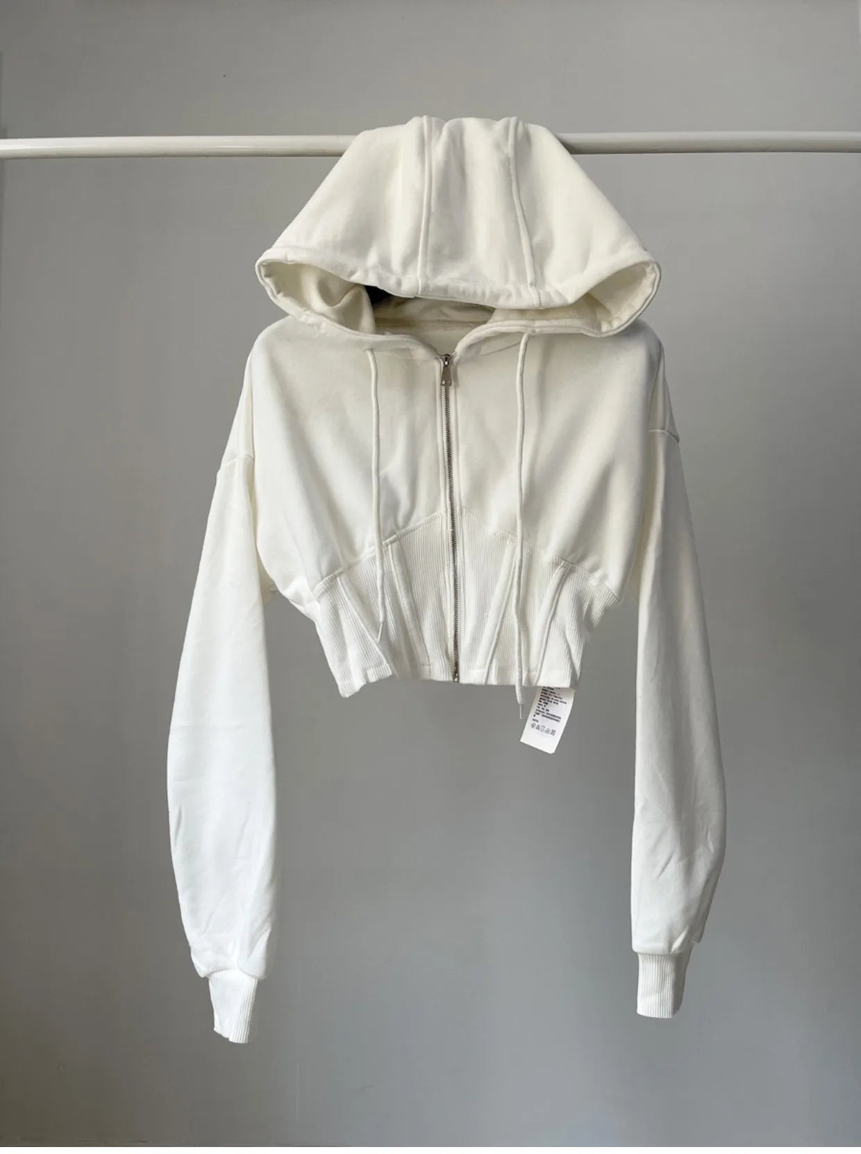 Hooded hoodie women's ultra short waist cinched open top jacket with exposed navel