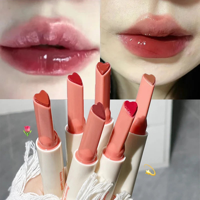 Mirror Glass Solid Lip Glaze moisturizing Heart Shape Water Light Lipstick Pen Jelly Lip Gloss Korean Tint Makeup Girl Cosmetics