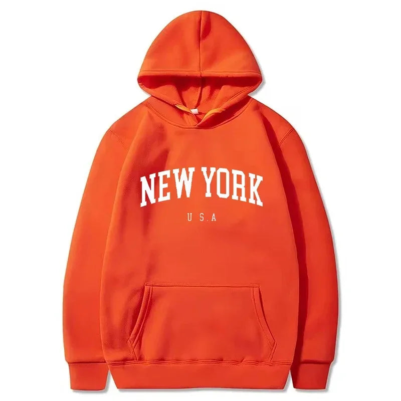 Women New York U.S.A City Hoodies Fashion Letter Printed Graphic Sweatshirts Loose CasuaMen l Harajuku Hooded Pullover Sportwear