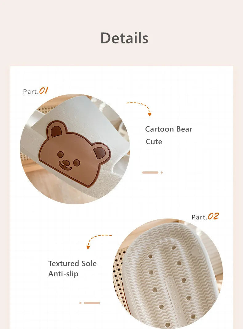 Summer Men Slippers Indoor Women Bathroom Soft Sole Non-slip Slides Home Cartoon Bear Flip Flops Beach Sandals Ladies Shoes