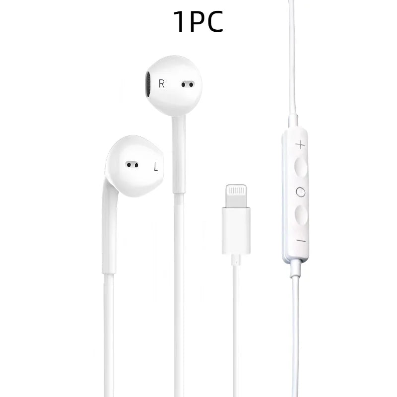 Wired headphones with built-in microphone and volume control, compatible with iPhone 14/13/12/11 Pro Max/Xs/Xr/X/7/8 Plus, white