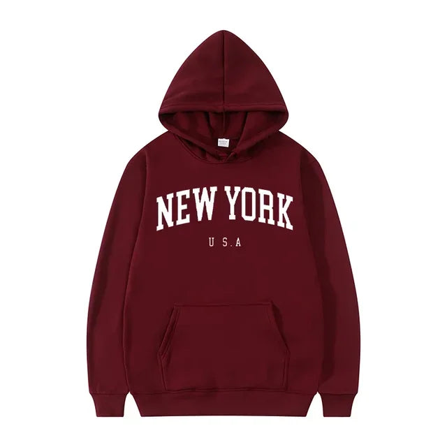 Women New York U.S.A City Hoodies Fashion Letter Printed Graphic Sweatshirts Loose CasuaMen l Harajuku Hooded Pullover Sportwear