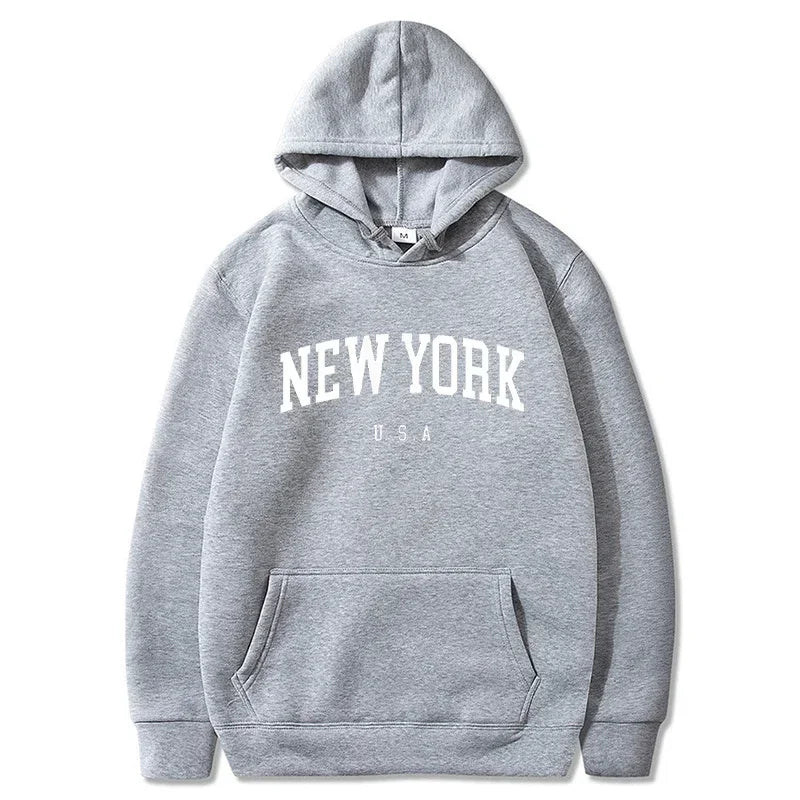 Women New York U.S.A City Hoodies Fashion Letter Printed Graphic Sweatshirts Loose CasuaMen l Harajuku Hooded Pullover Sportwear