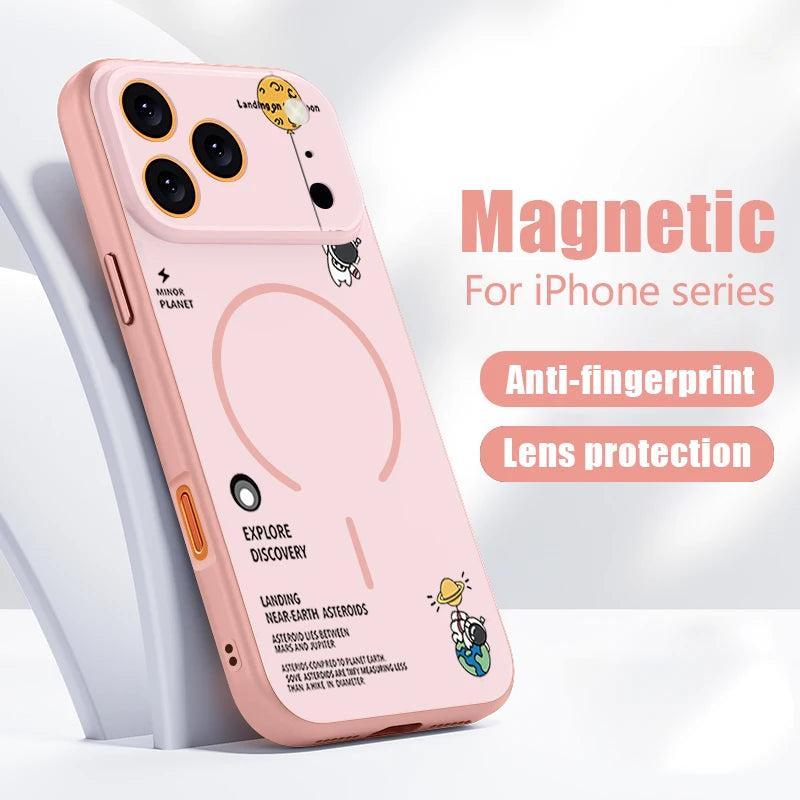 Hanging Astronaut Pattern Case For iPhone 17 Pro Max Magnetic For Magsafe Skin Feeling Cover For iPhone 16 Pro Max 15 14 13