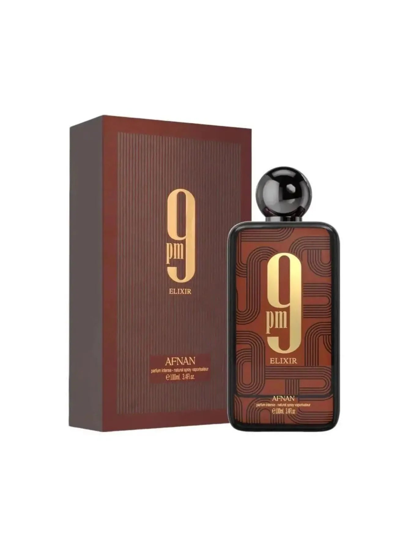 Afnan 9 PM Elixir Unisex Extrait de Parfum, 3.4 Fl. Oz | Opens with a luminous blend of nutmeg, elemi, and cardamom
