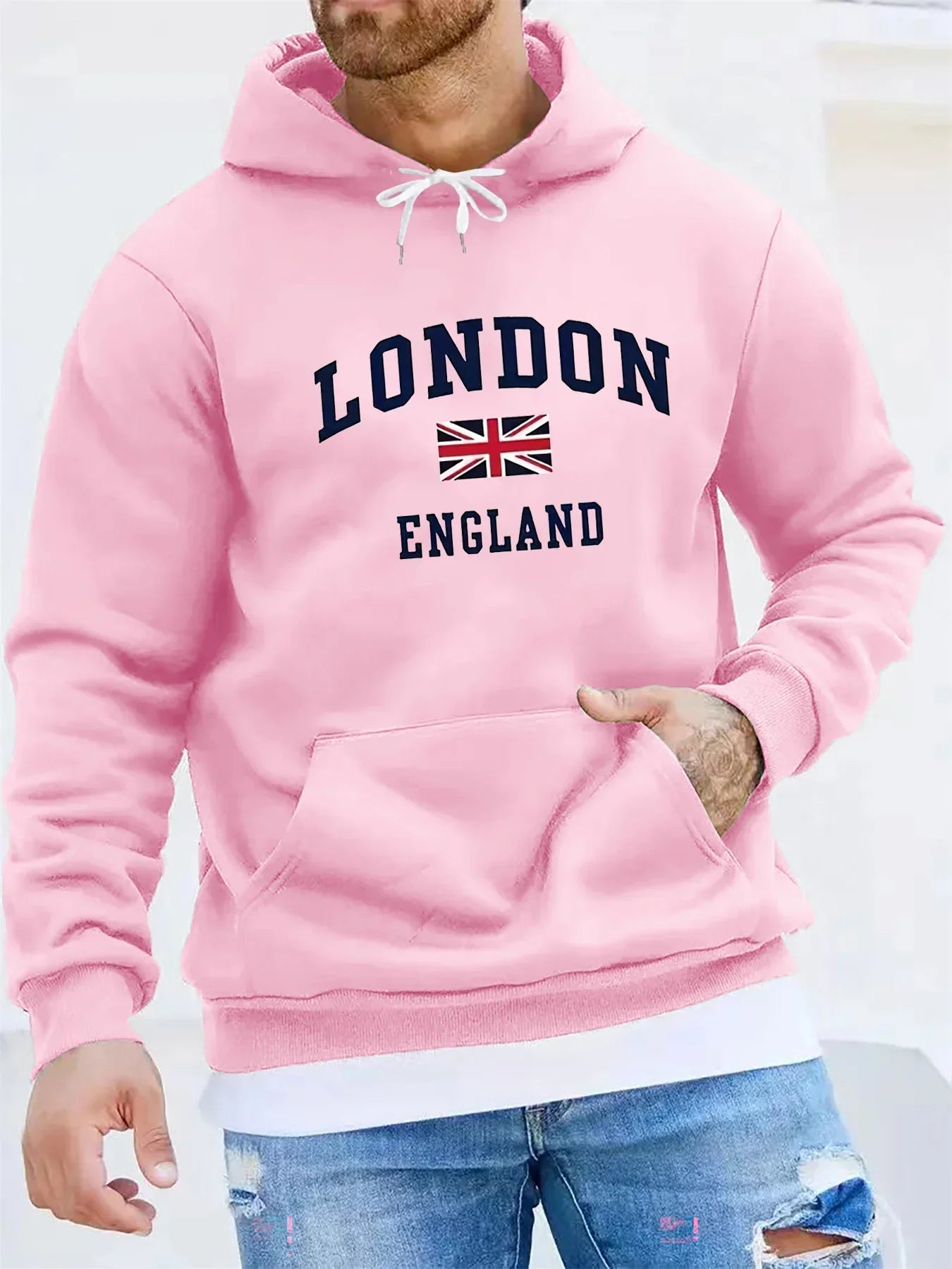 Men's autumn and winter casual and fashionable loose hooded sweatshirt, printed long-sleeved warm pullover