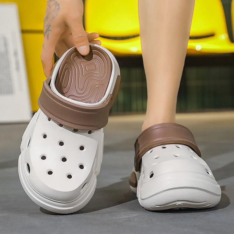 Men's Casual Sandals 2026 Summer Thick-Soled Non-Slip Breathable Closed Toe Beach Slippers Lightweight Comfort Shoes