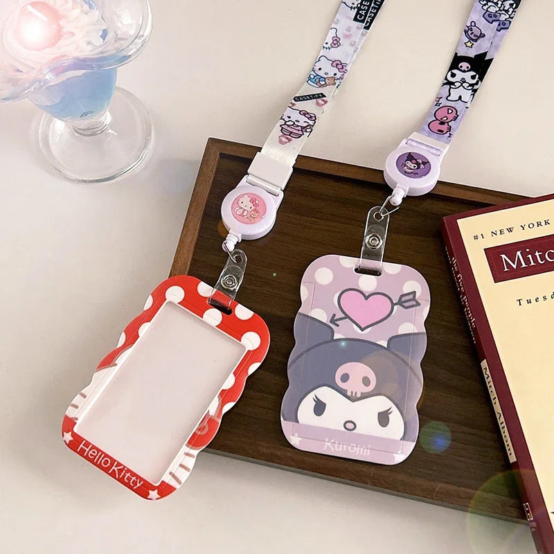 Sanrios ID Card Holder Lanyard Porta Credencial Pochacco Kuromi credit Card Case Cover with Neck Strap for Work Kawaii Accessory