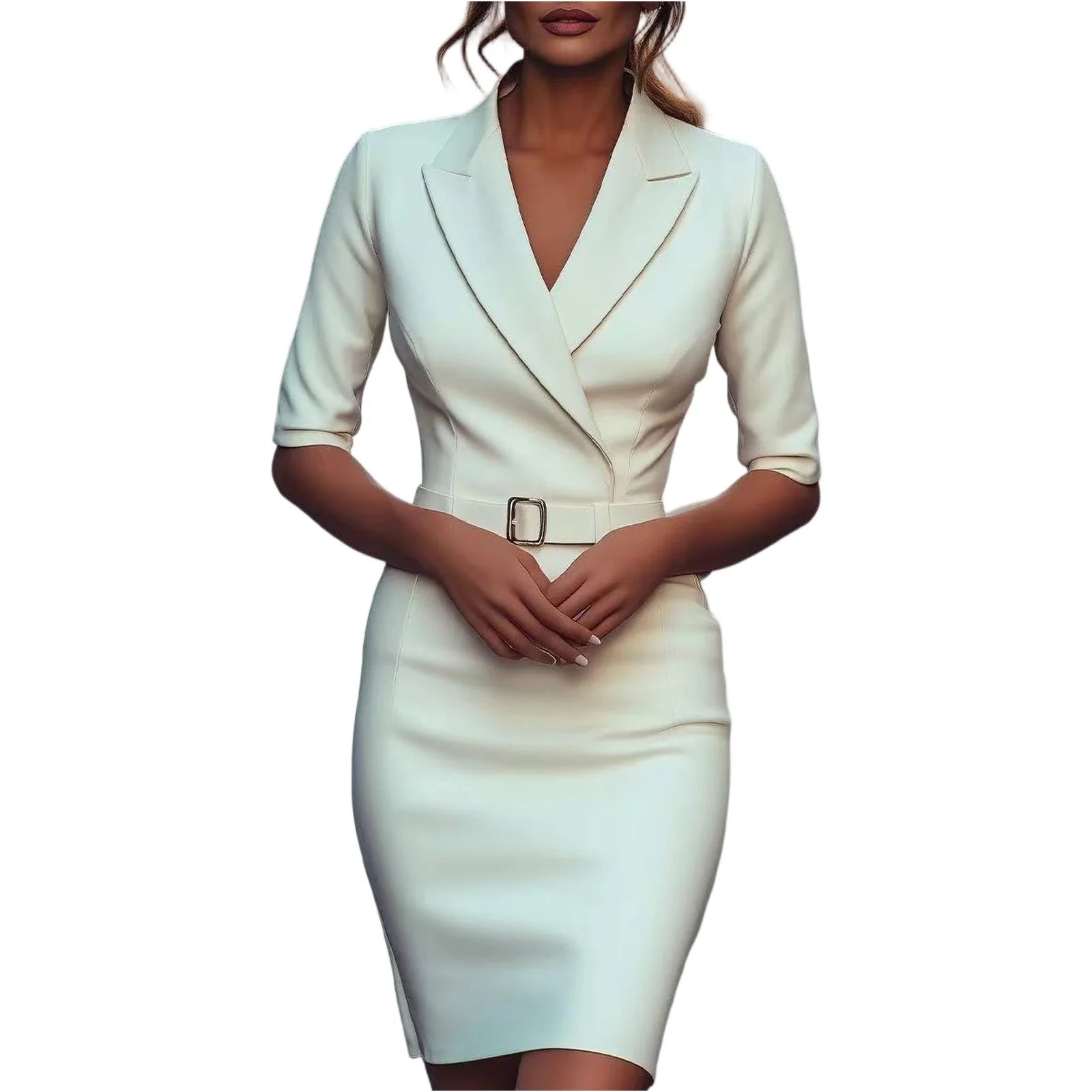 Women Business A Line Dress Simple Solid Color With V Neck Half Sleeve Dress Lady Daily Office Elegant Exquisite Cozy Dress