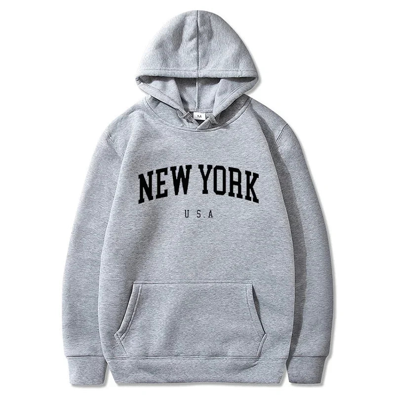 Women New York U.S.A City Hoodies Fashion Letter Printed Graphic Sweatshirts Loose CasuaMen l Harajuku Hooded Pullover Sportwear